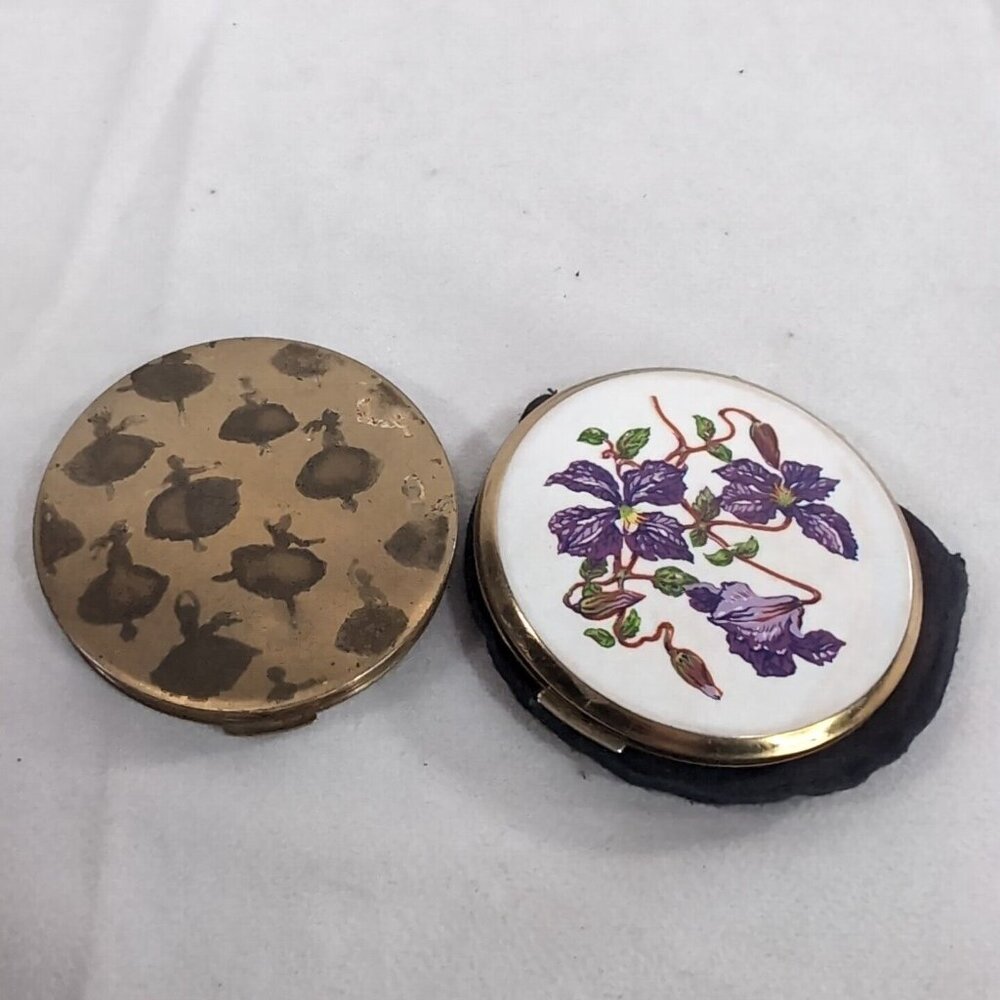 Stratton Compact 2 Ballerina Ballet Dancer Floral Gold Mirror Makeup Vintage